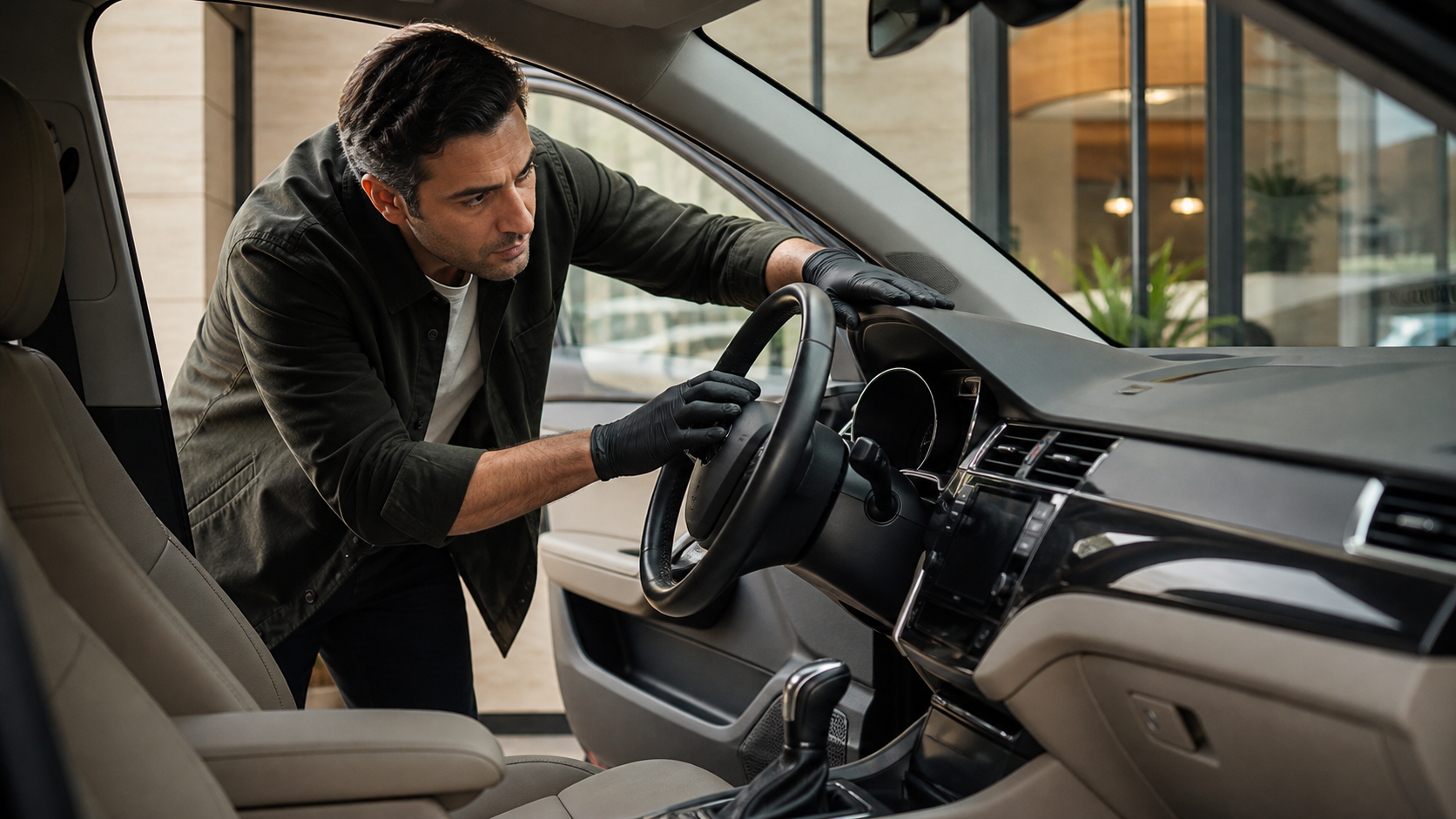 Airbag alanlarını inceleyen güvenlik odaklı otomotiv uzmanı