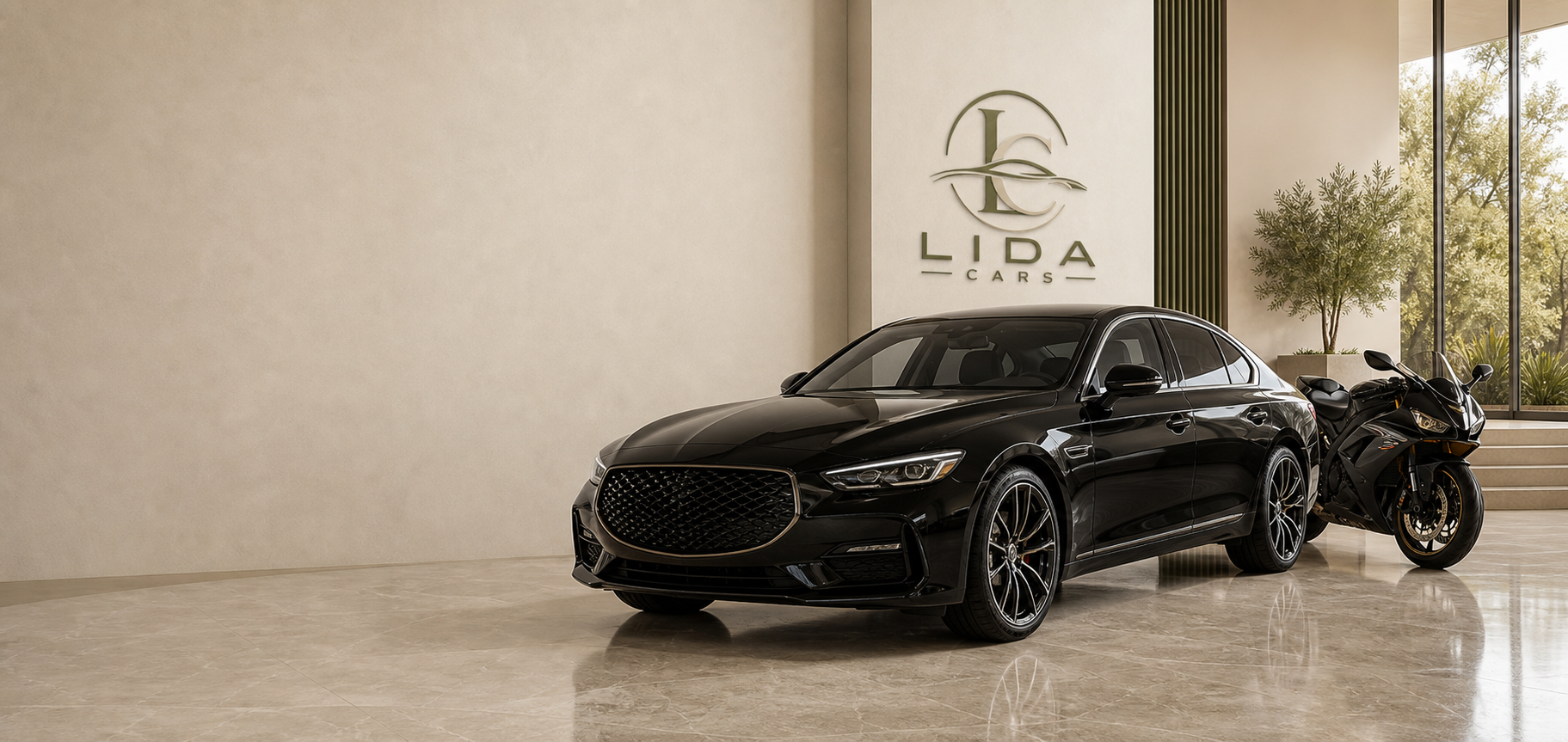 Lida Cars showroomunda otomobil ve motosiklet